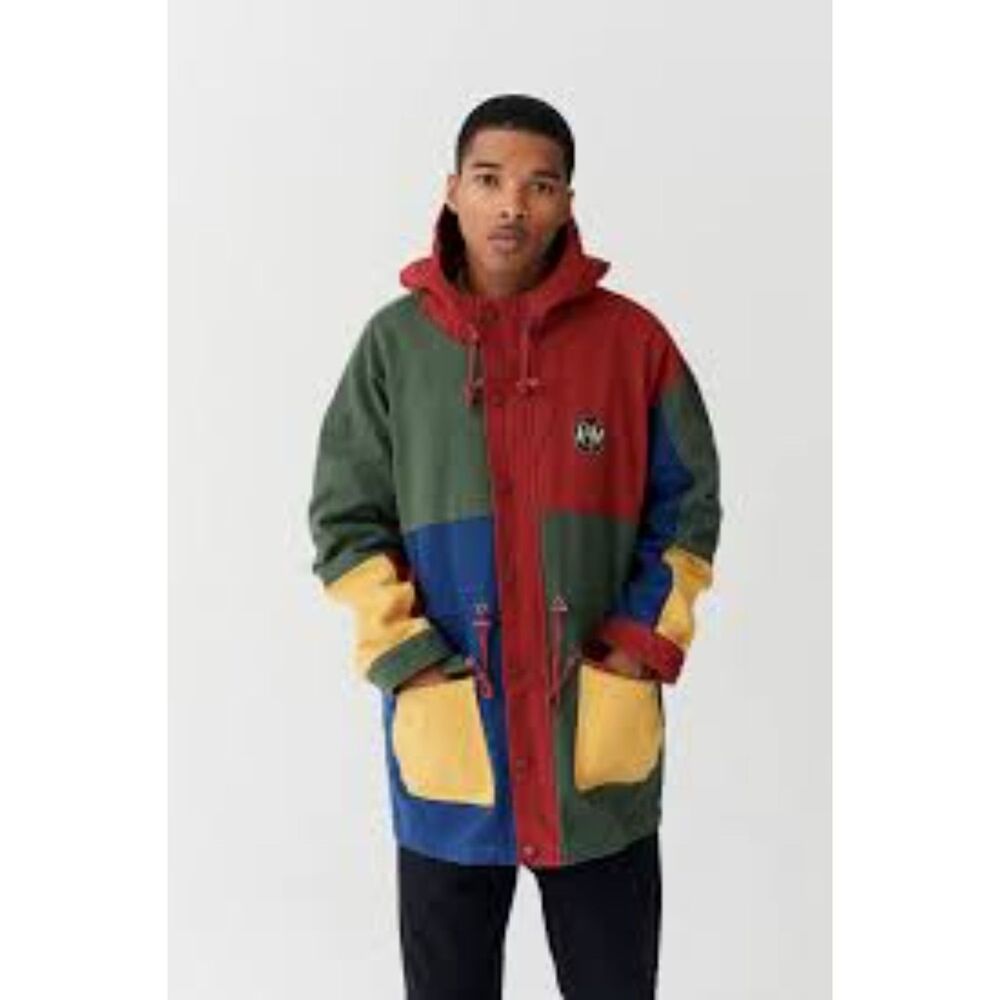 Lazy Oaf Colour Panel Twill Hooded Jacket - Denim Multicolored M
